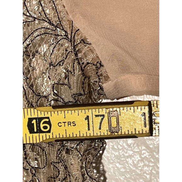 ISSI Medium Lace Top With Sheer Puff Sleeves  Back Zipper Neutral Beige & Black - Picture 10 of 12